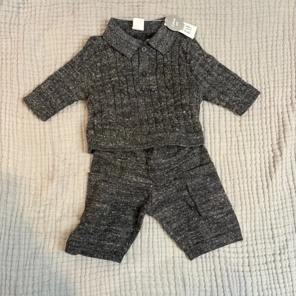 NWT Baby Gap Cable Knit Polo Sweater Outfit Boy 0-3 Months Collar Pants Henley